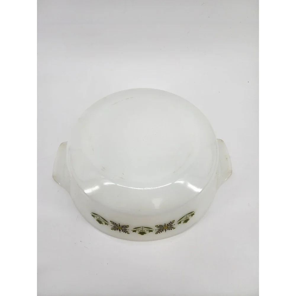 Anchor Hocking Fire King Meadow Green 2 Qt Round Casserole Dish White Milk Glass